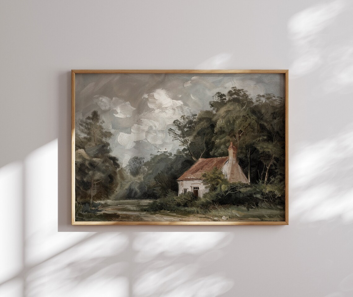 Red Roof Cottage in the Woods Vintage Impressionist Landscape Poster - Image 2