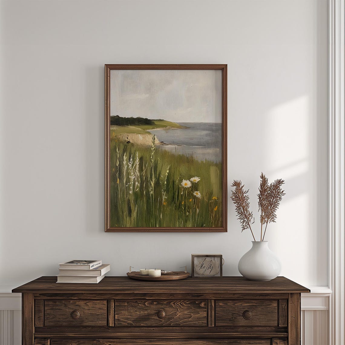 Coastal Cliffs With Daisies Vintage Seaside Landscape Painting Poster - Image 4