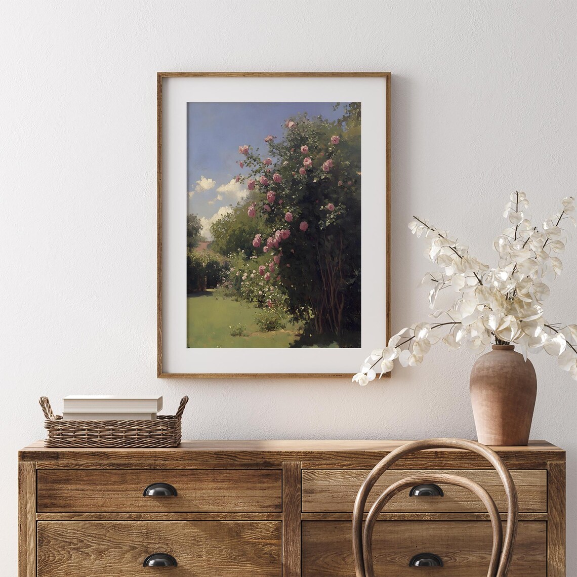 Vintage Rose Garden Painting, Flowering Tree Art - Image 7
