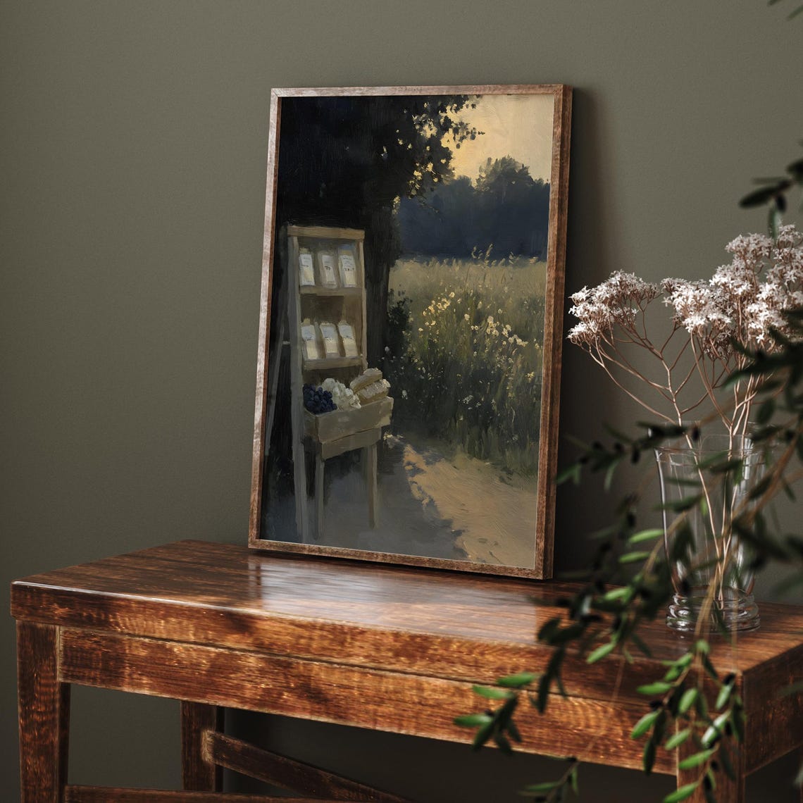 Rustic Farm Stand At Dusk Moody Countryside Oil Home Decor Poster - Image 2