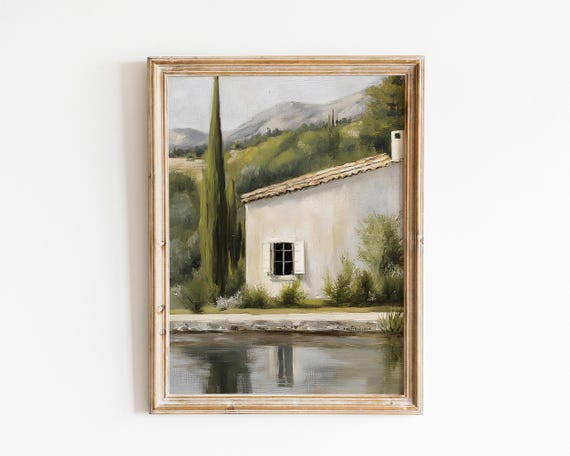 Rustic Spanish Countryside Painting Warm Neutral Tones Serene Scenic Art Vi139