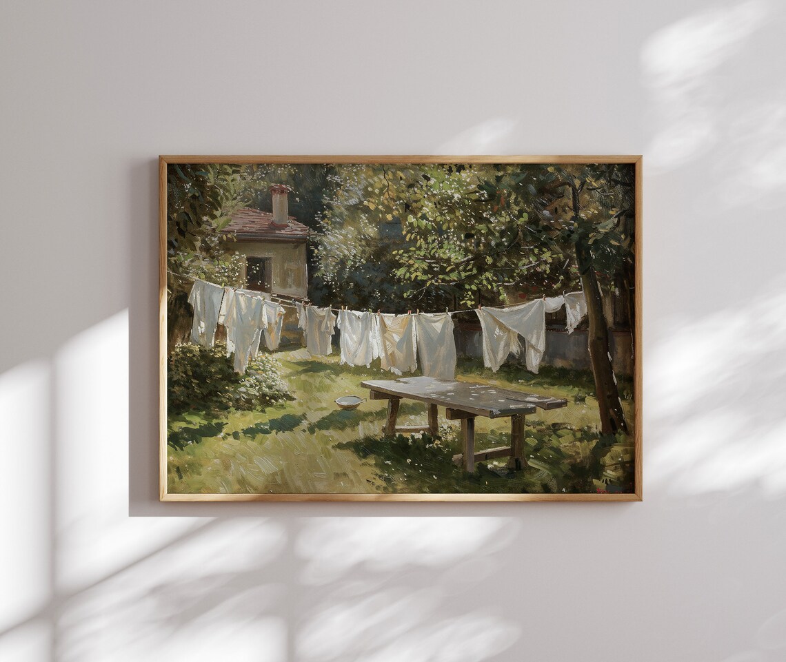 Vintage Farmhouse Laundry Room Summer Landscape Art Print - Image 7