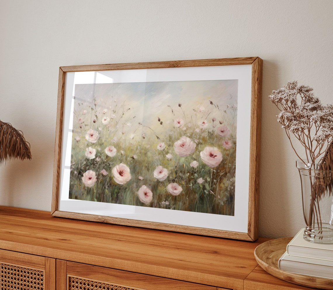 Flower Field Painting Vintage Floral Wall Art Antique Art Print Farmhouse Wall Art Botanical Oil Painting Wall Art - Image 2