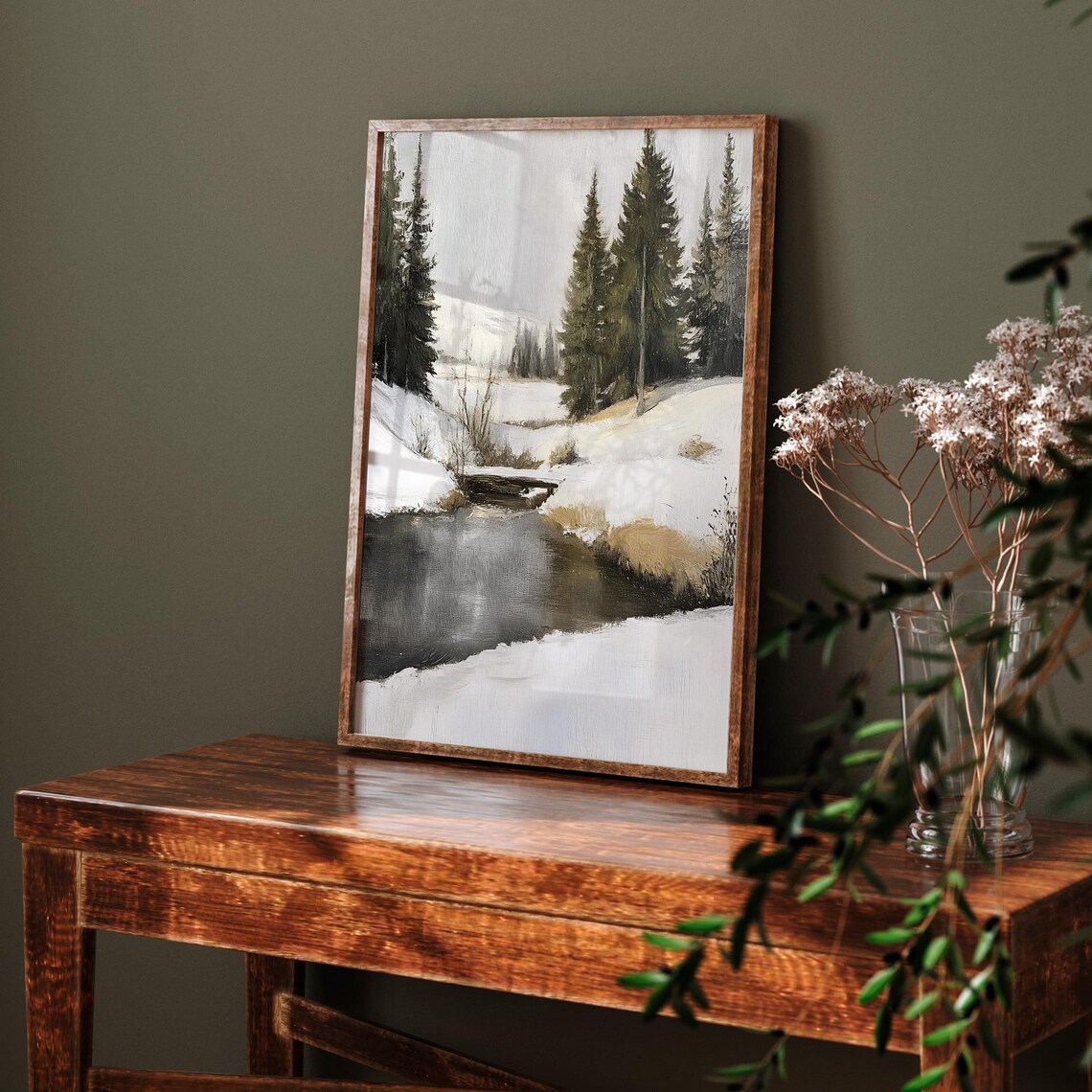 Vintage Winter Landscape, Snowy Forest Reflection - Image 6