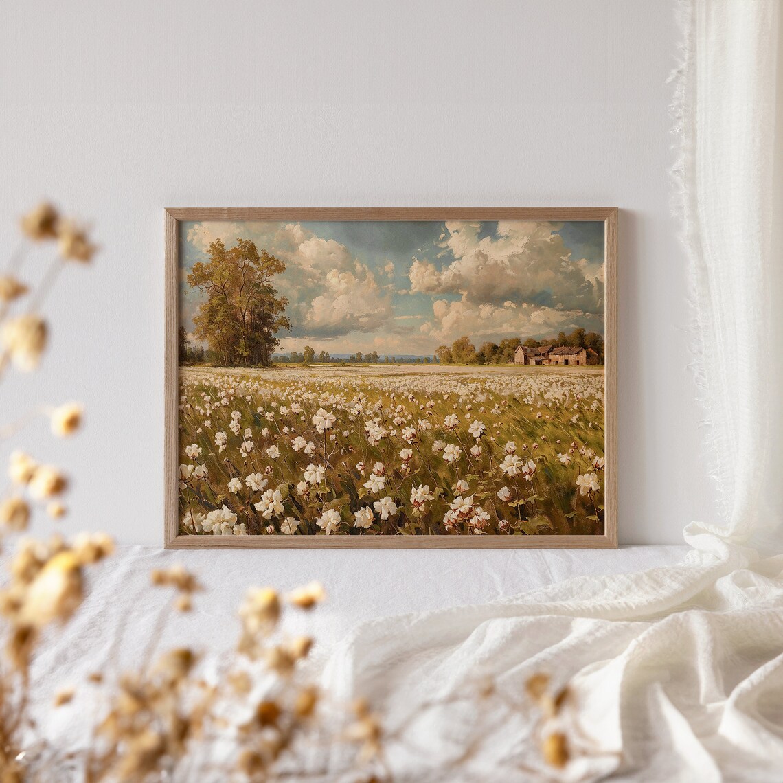 Cotton Field Landscape, Vintage Farmhouse Art Print - Image 3