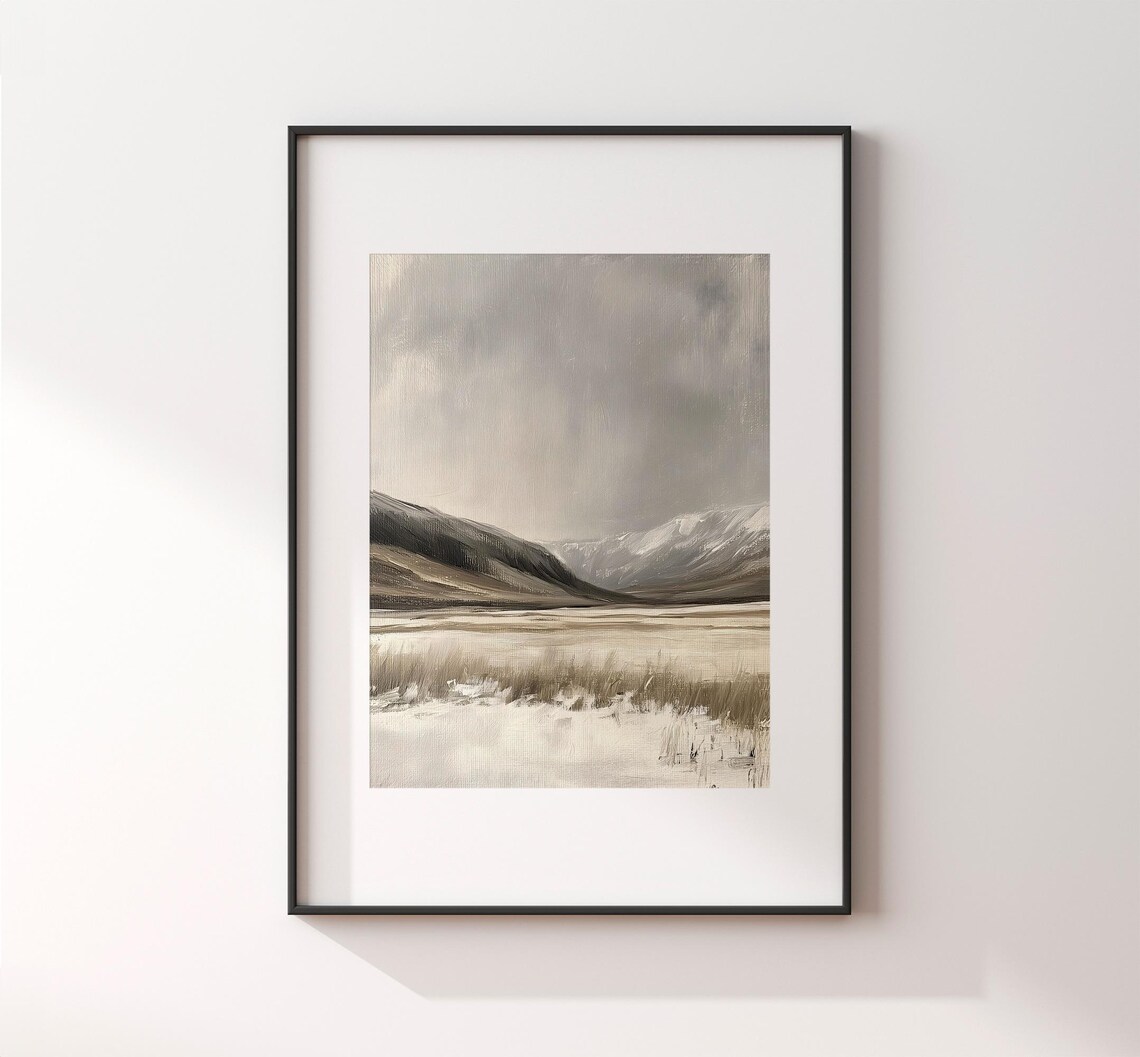 Vintage Winter Mountain Landscape, Moody Painting - Image 2