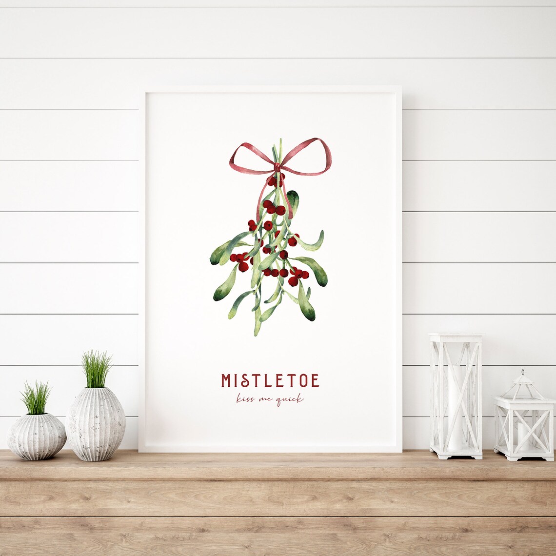 Mistletoe Kiss Me Quick Watercolor Botanical Christmas Poster - Image 2