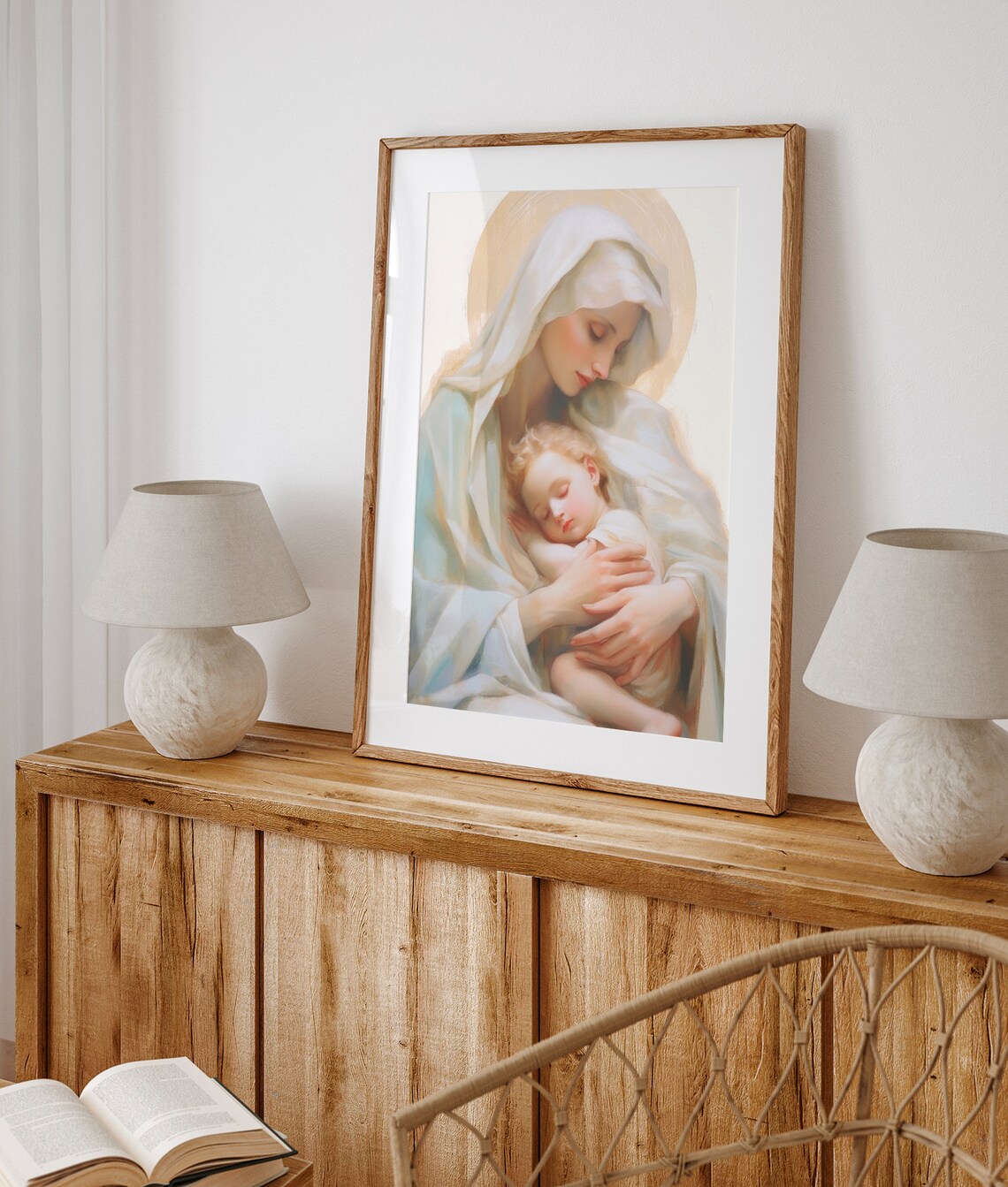 Virgin Mary and Jesus Catholic Farmhouse Art Print - Image 2