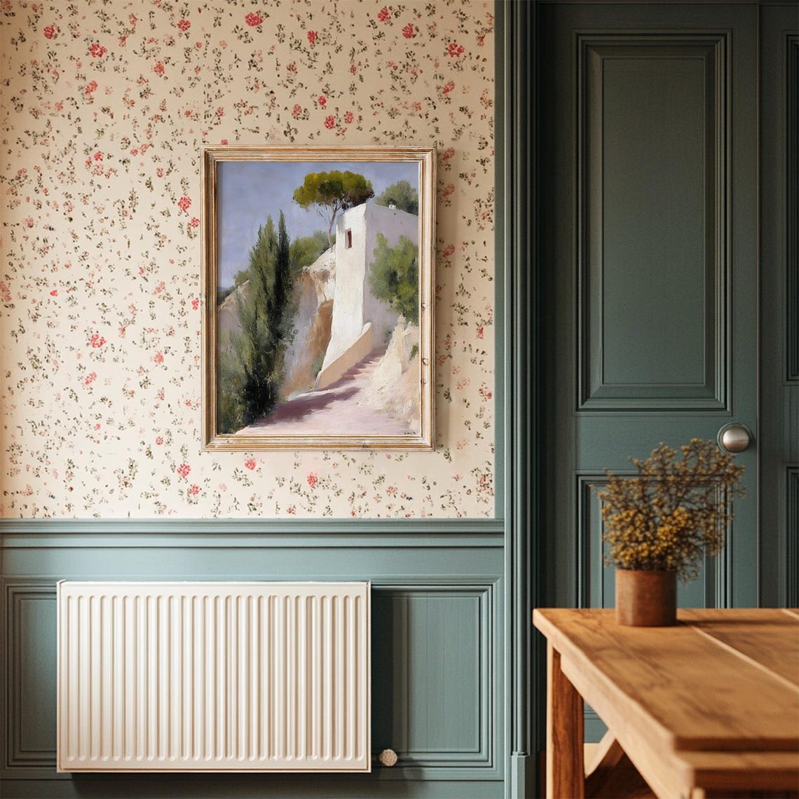 Mediterranean Hillside Villa Cypress Trees Sunlit Coastal Poster - Image 3