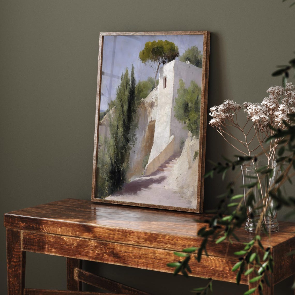 Mediterranean Hillside Villa Cypress Trees Sunlit Coastal Poster - Image 6