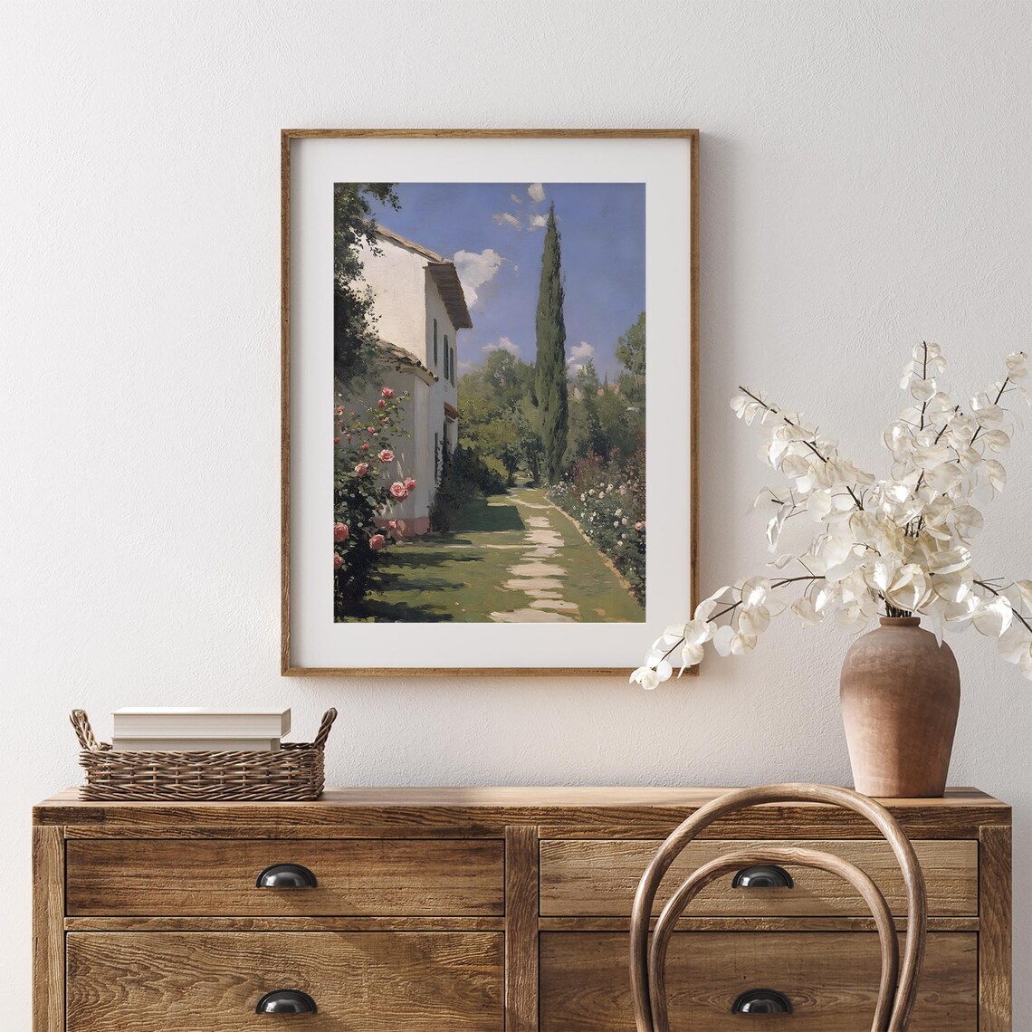 Vintage Tuscan Villa Landscape, Rose Garden Path - Image 7