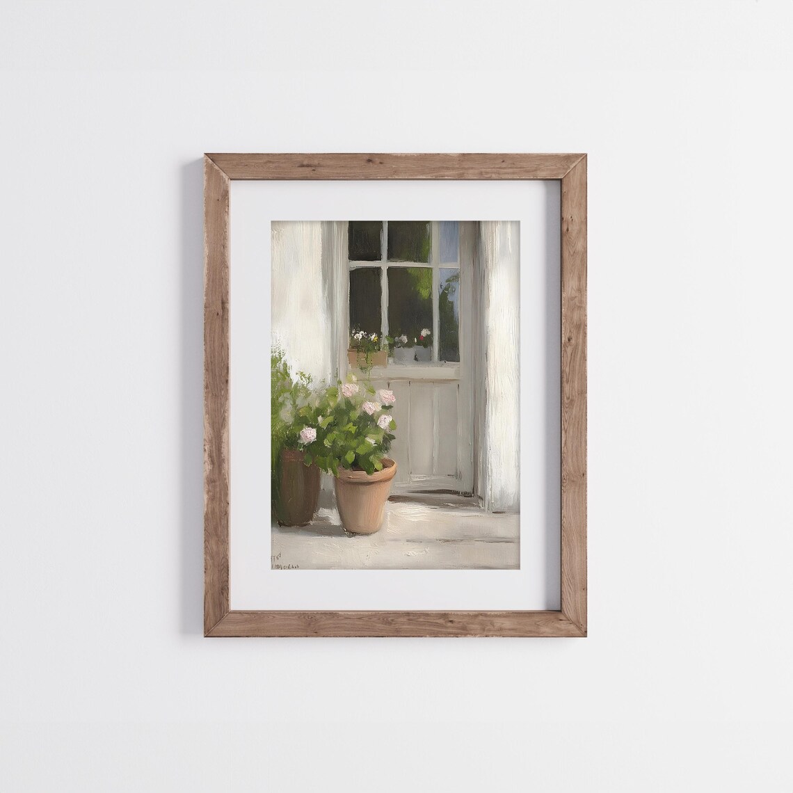 White Window With Terracotta Rose Pots On Sunlit Patio Spring Floral Poster - Image 3