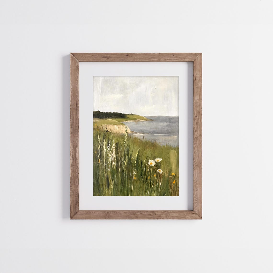 Coastal Cliffs With Daisies Vintage Seaside Landscape Painting Poster - Image 3