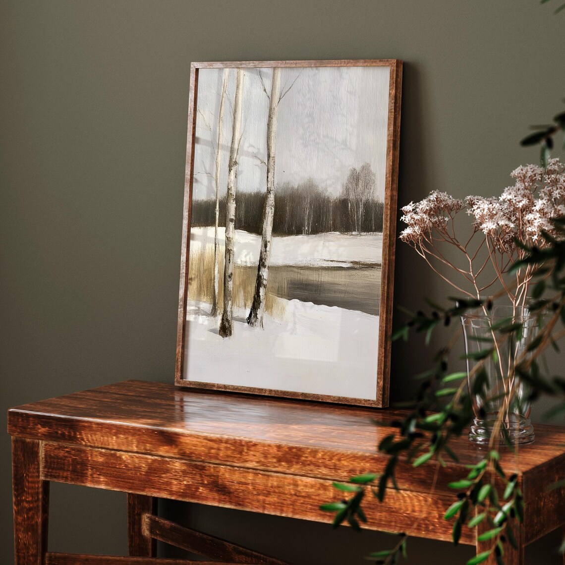 Birch Trees In Snow Vintage Winter Forest Landscape Painting Poster - Image 6