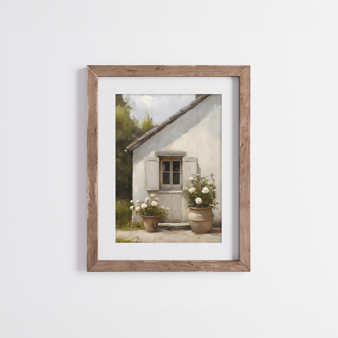 White Cottage Window With Potted White Roses Vintage Spring Floral Art Poster - Image 3