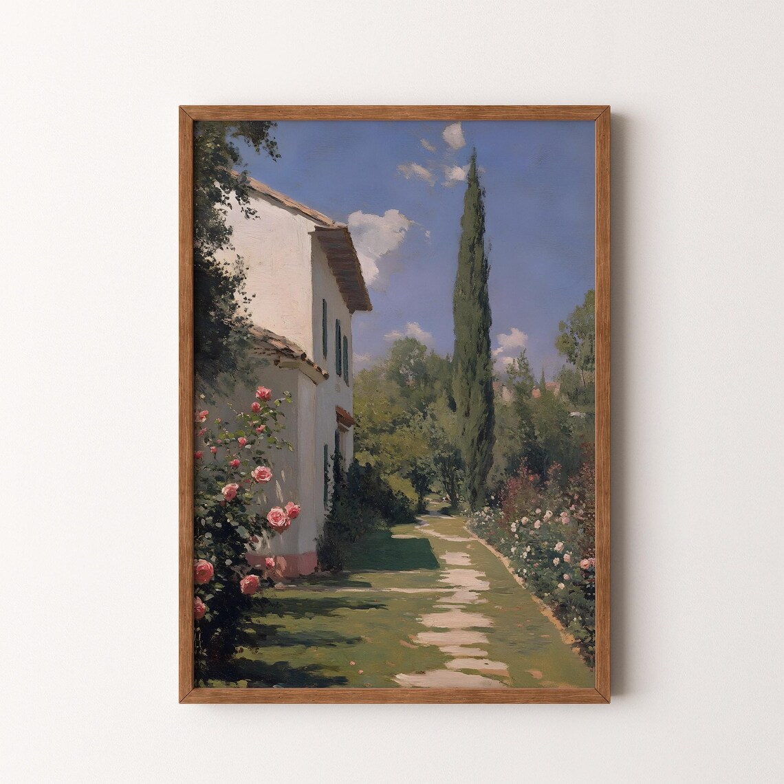 Vintage Tuscan Villa Landscape, Rose Garden Path