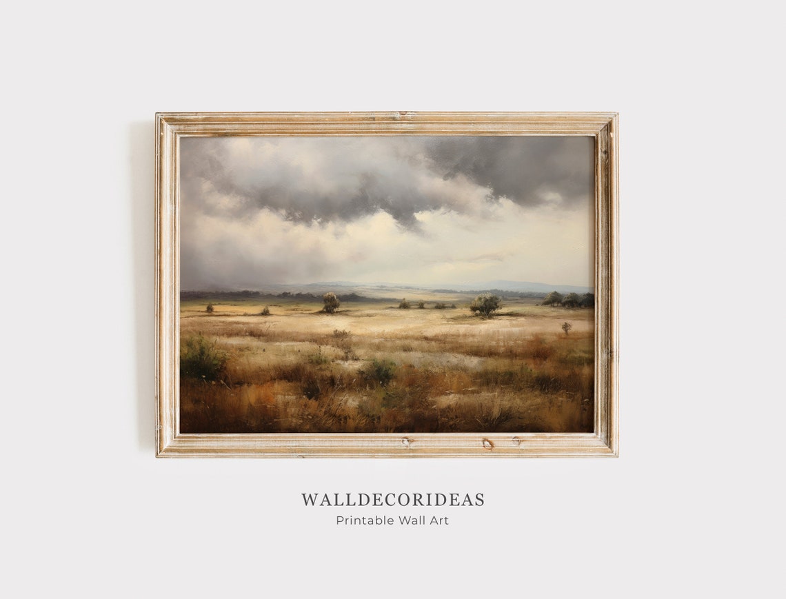 Wide Open Prairie Under Dramatic Storm Clouds Painting Poster