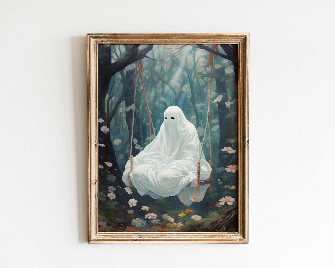 Ghost On The Swing, Spooky Dark Academia Art Print
