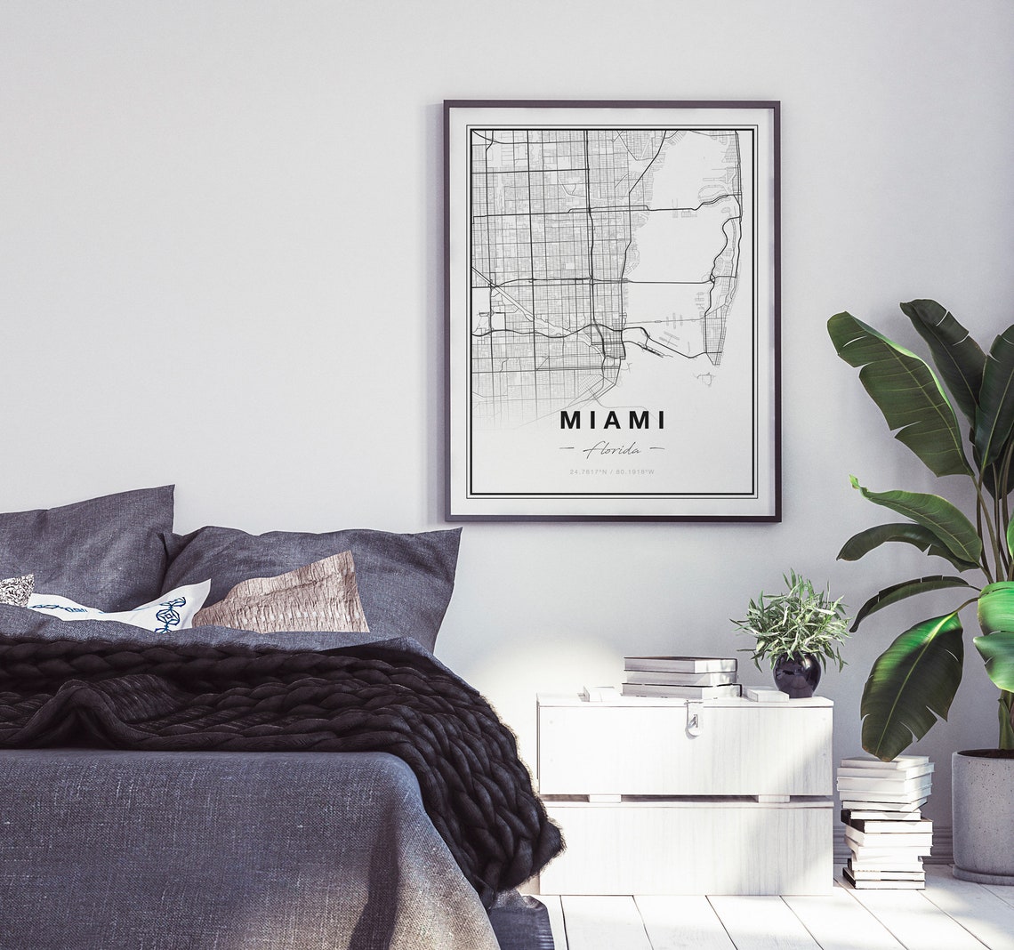 Miami Florida Minimalist Black and White City Street Map Poster - Image 2