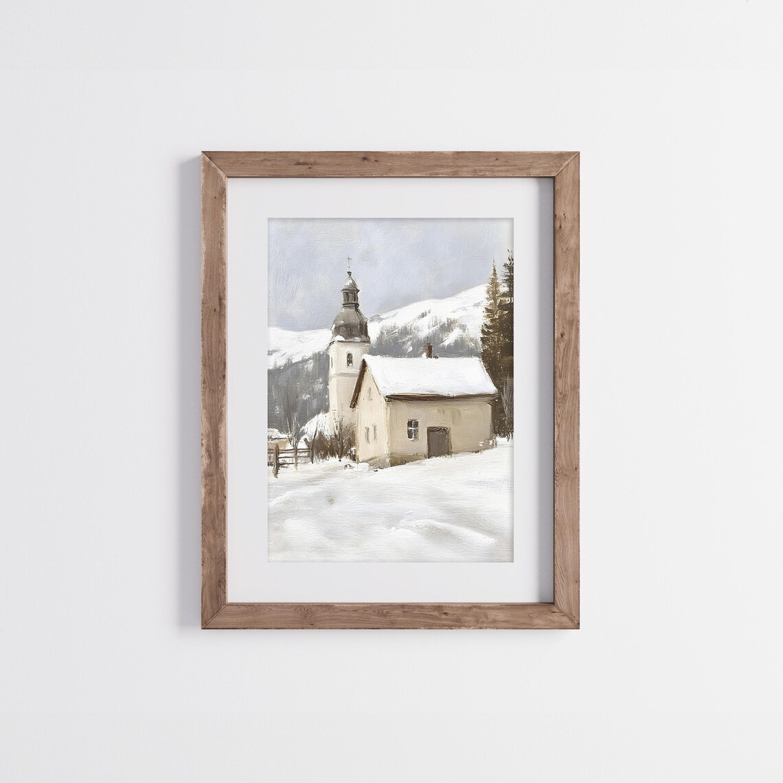 Vintage Winter Landscape, Snowy Church Scene - Image 4