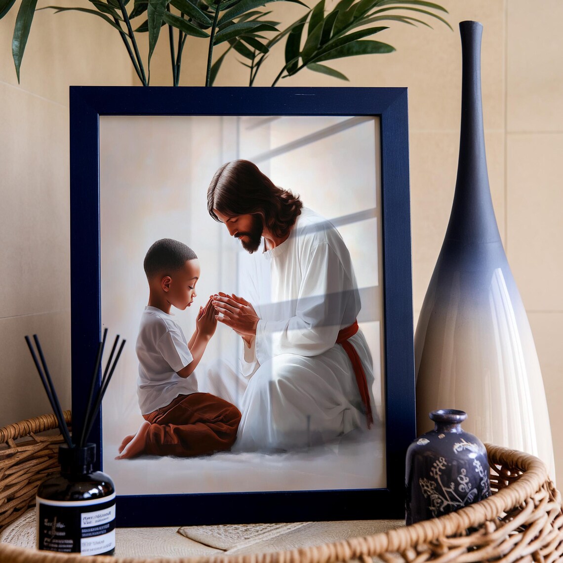 Jesus Praying Beside A Little Girl Christian Faith Art Poster - Image 2