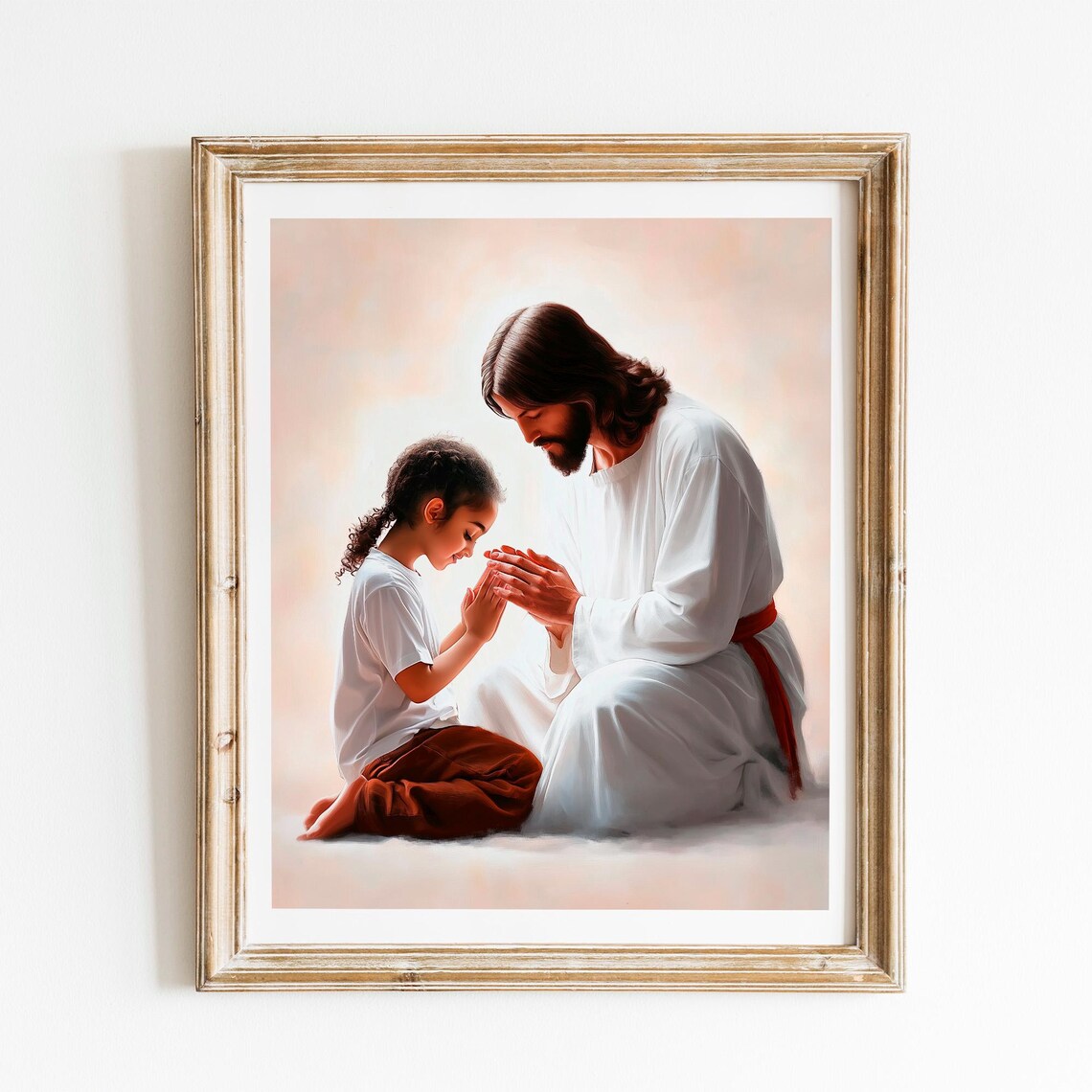 Comforting Jesus And A Little Girl Praying Together Wall Art - Image 3