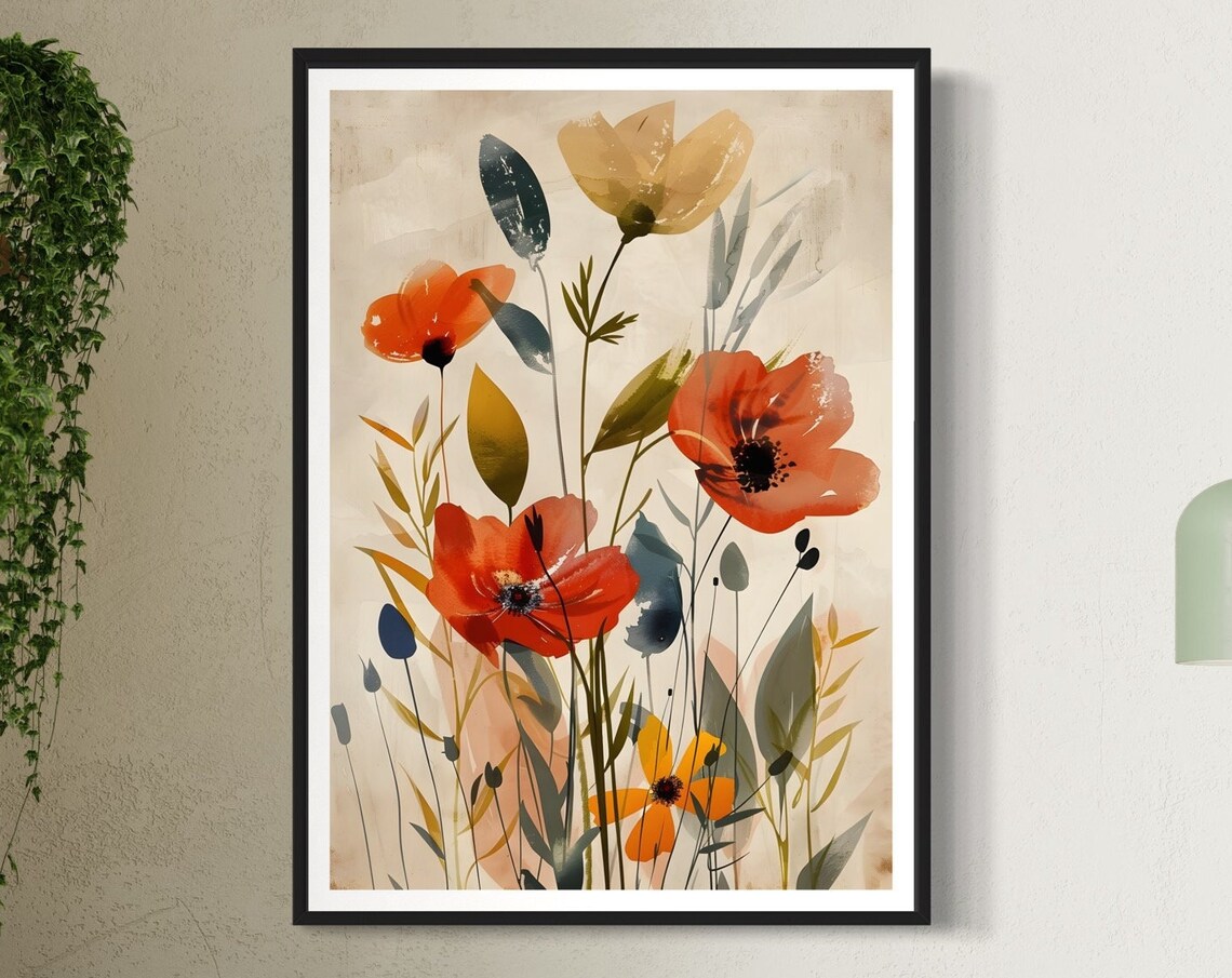 Red Poppies Botanical Art Print, Floral Watercolour