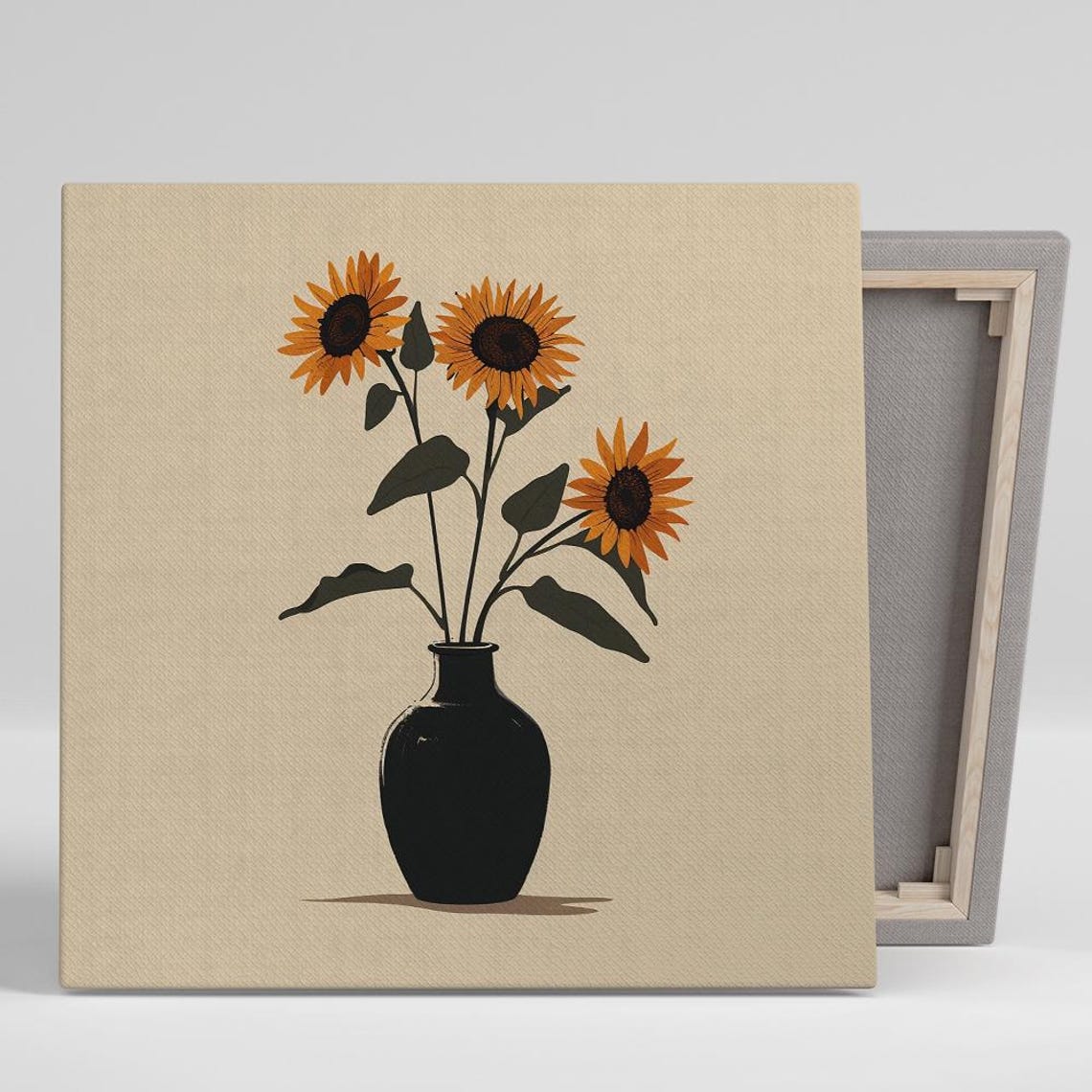 Sunflowers Black Vase Trio Minimalist Beige Modern Floral Print
