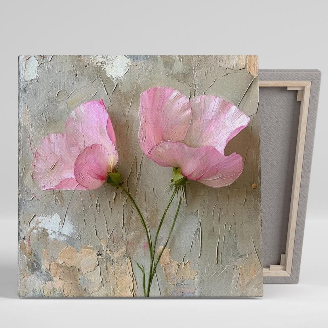 Pink Sweet Peas Textured Plaster Impasto Botanical Painting Art Poster