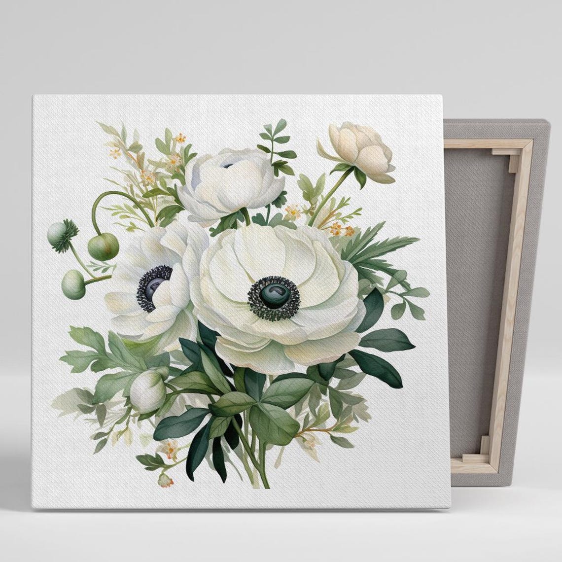 White Anemone Bouquet Watercolor Elegant Timeless Floral Art Poster