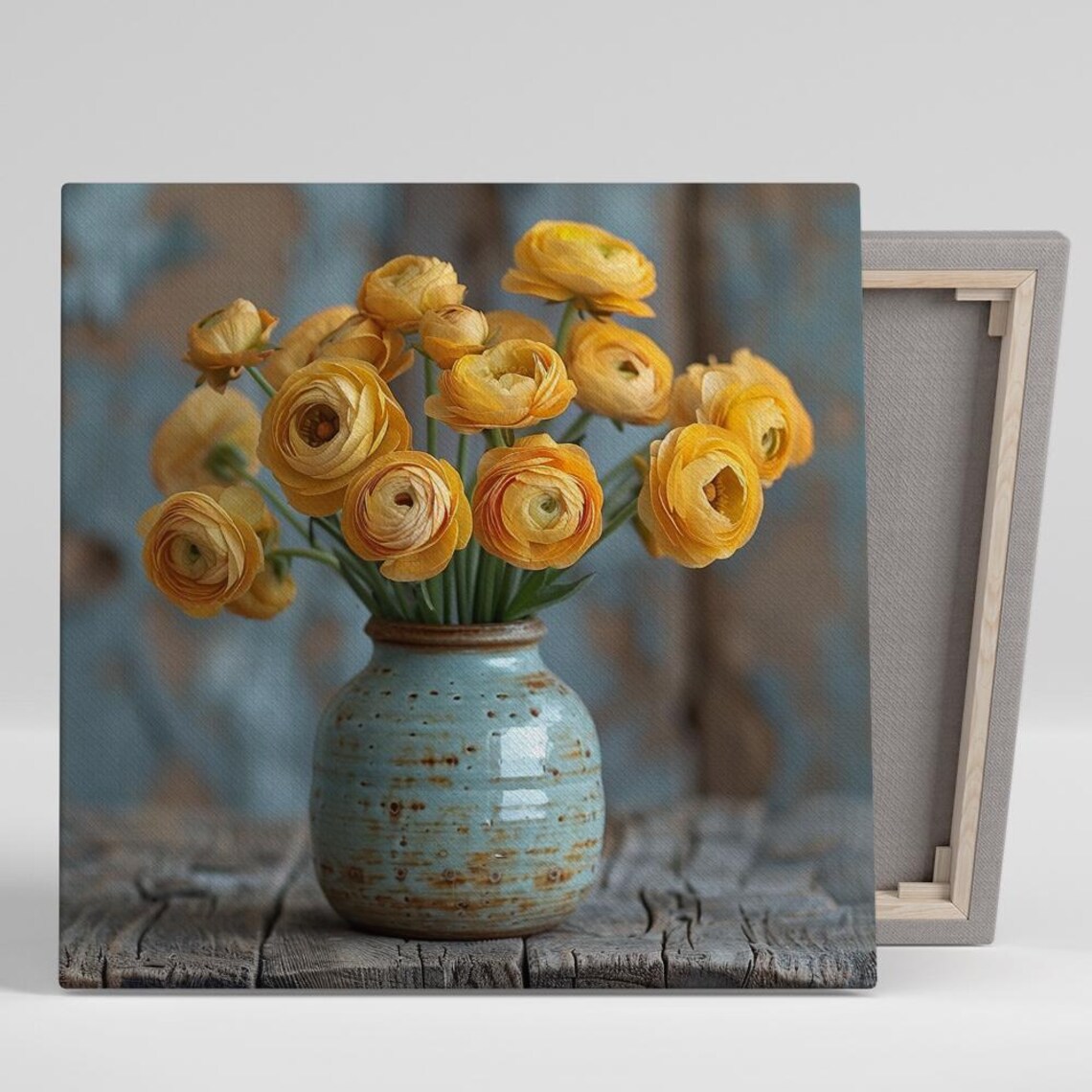 Golden Ranunculus Bouquet Rustic Vase Farmhouse Still Life Art Poster