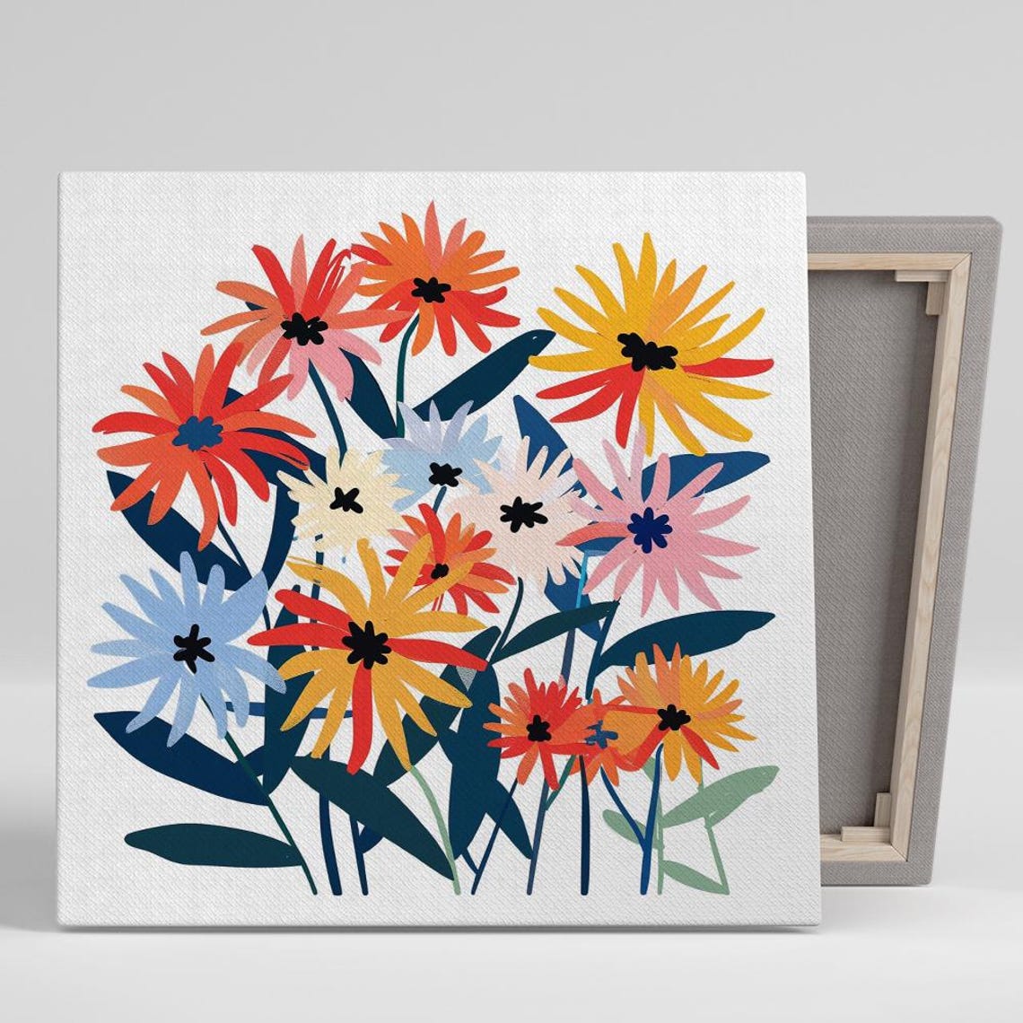 Colorful Daisy Bouquet Flat Illustration Whimsical Floral Poster