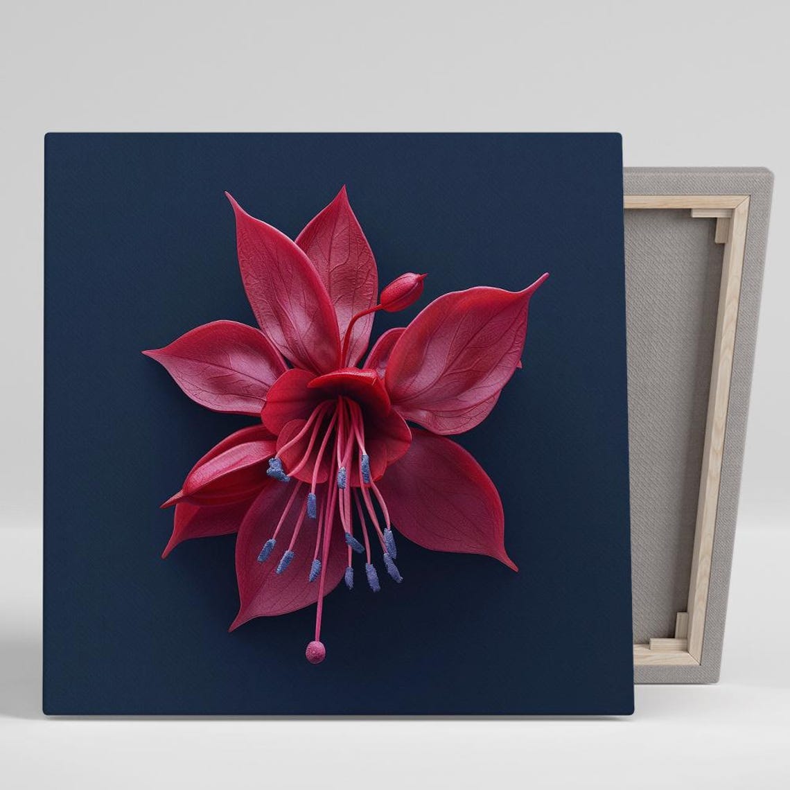 Red Fuchsia Bloom Navy Background Dramatic Elegant Floral Poster