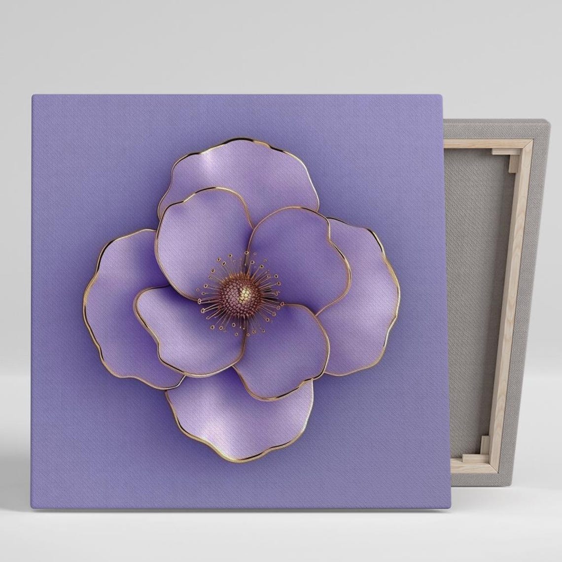 Purple Anemone With Gold Outline On Lavender Background Art Poster
