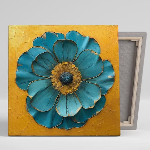 Daisy Wall Art Or Poster Contemporary Floral Decor Bold Bloom Elegance Living Room Bedroom Office Dining Room Teal Yellow
