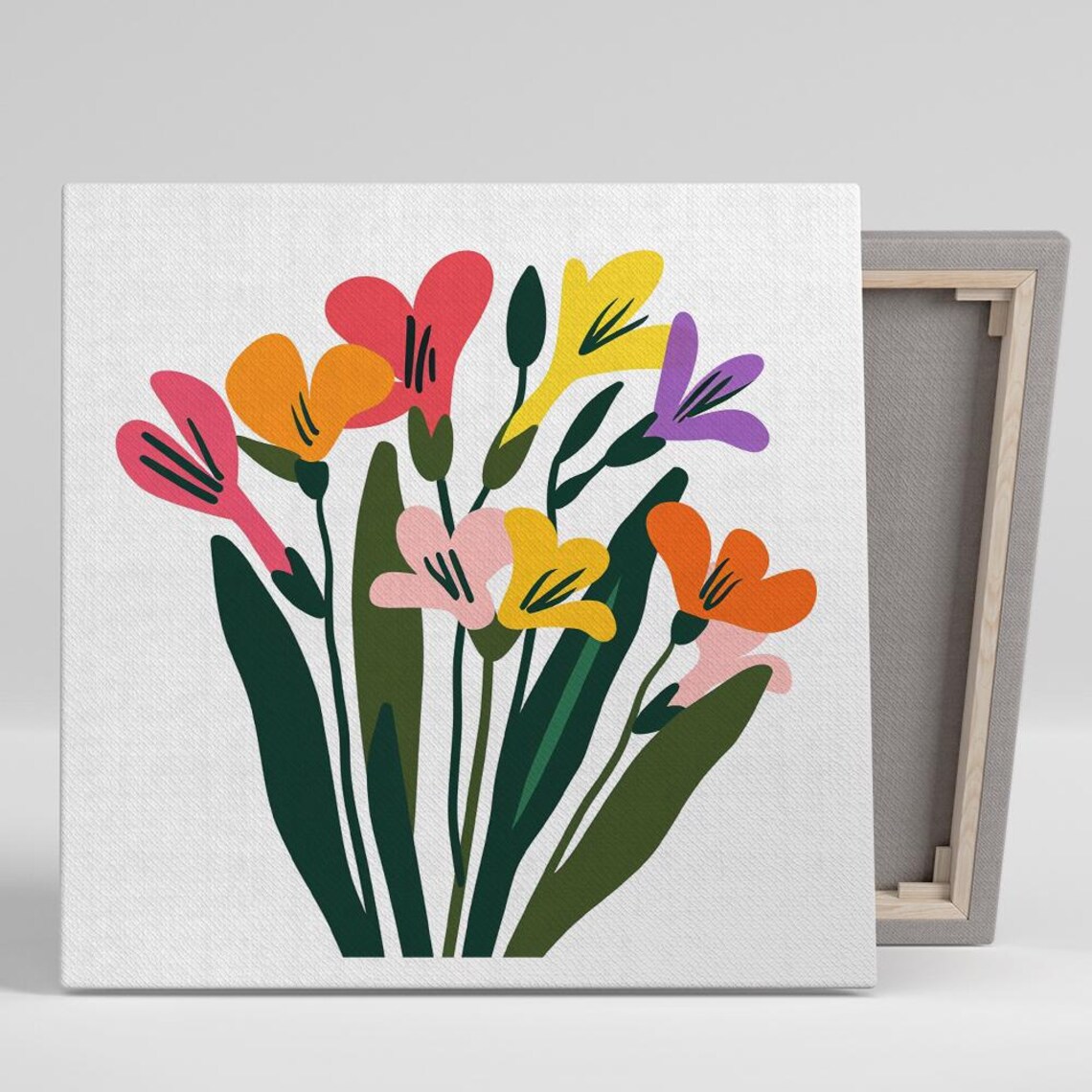 Colorful Tulip Blossoms Scandinavian Flat Style Floral Art Poster