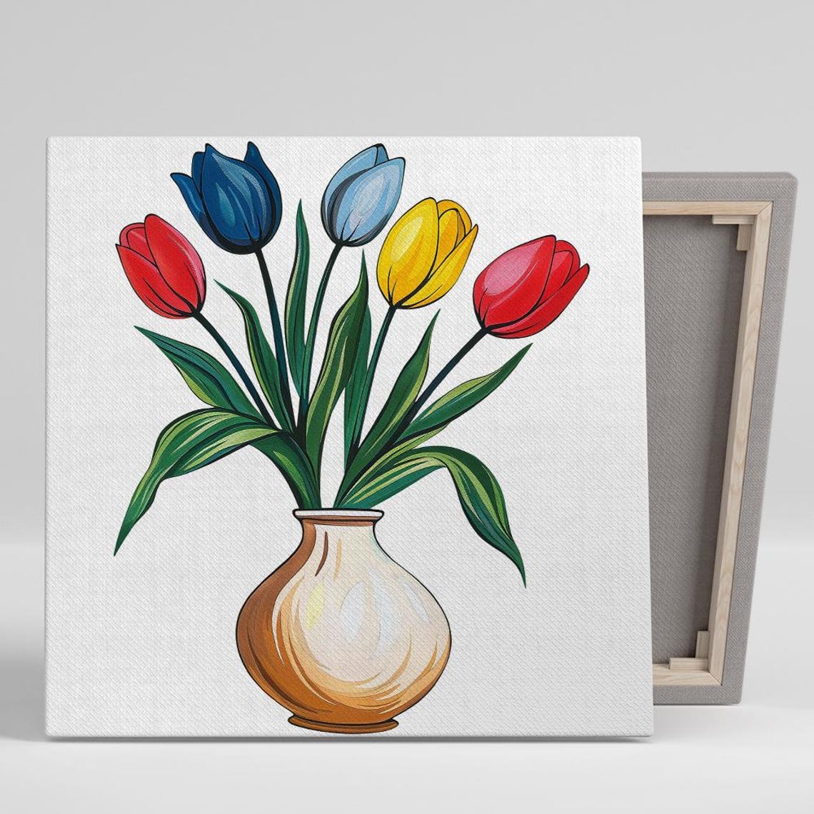 Colorful Tulip Bouquet Vase Still Life Folk Illustration Poster