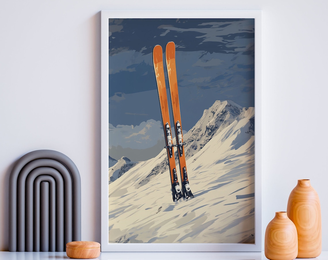 Vintage Ski Retro Travel Poster, Winter Sport Art