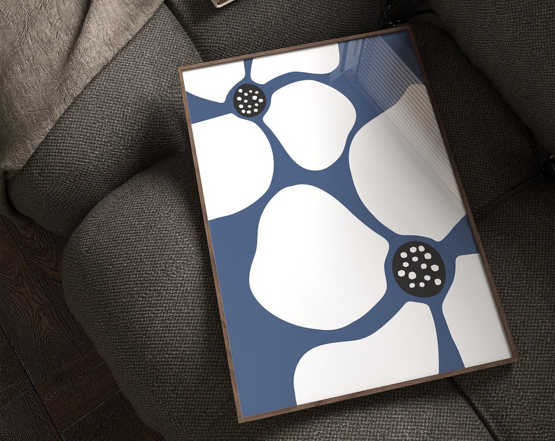 Bold Abstract Blue Poppy Flower Minimalist Botanical Wall Art - Image 3