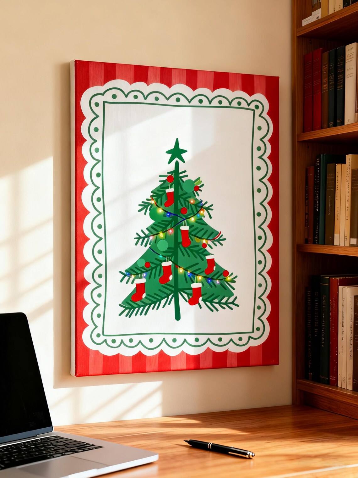 Christmas Tree Wall Art Minimalist Holiday Print Cute Festive Poster Red And Green Decoration