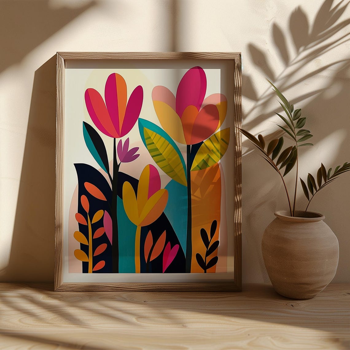 Bold Abstract Floral Art Print Colorful Botanical Wall Decor Modern Boho Flower Mid Century - Image 2