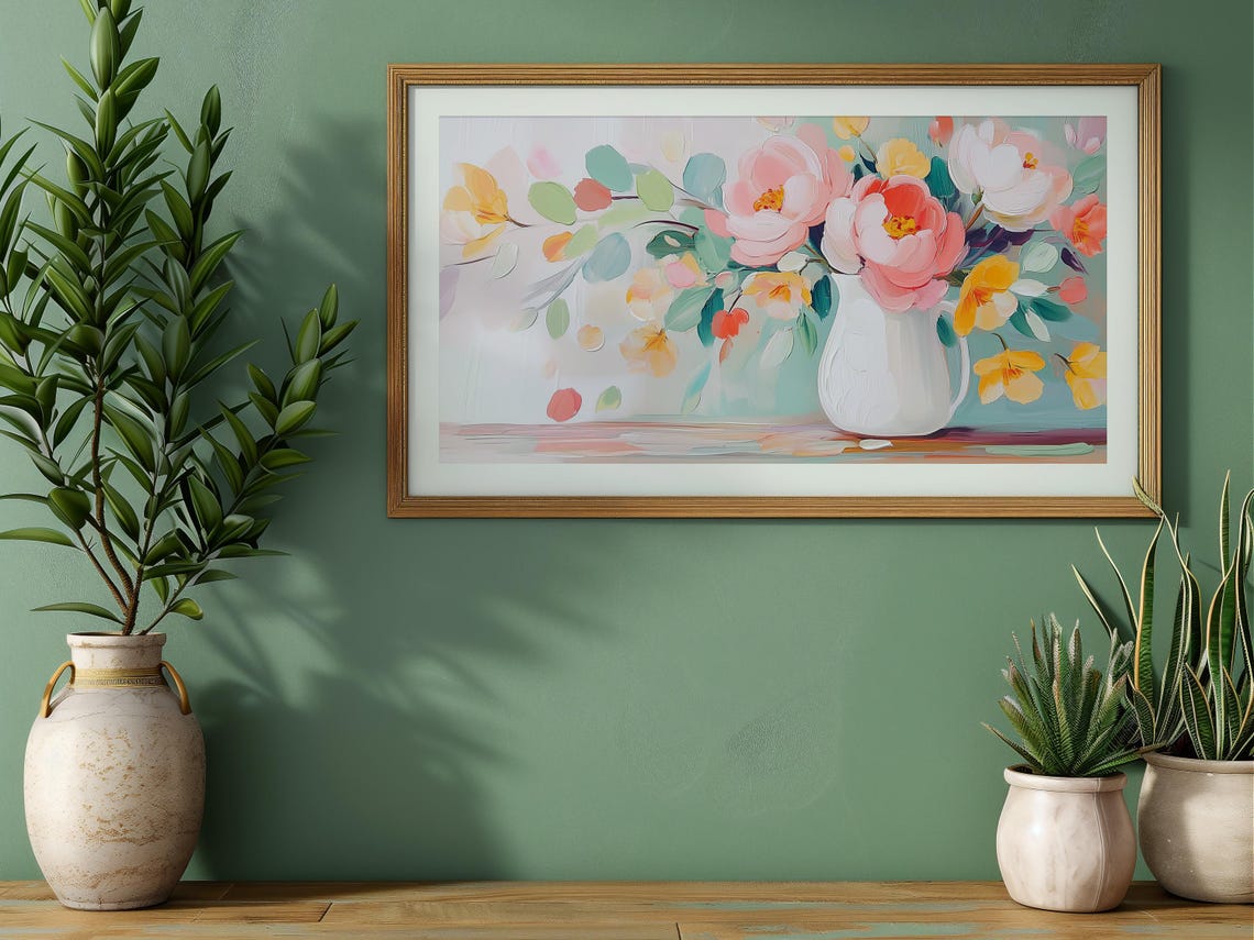 Pastel Flowers White Pitcher Vase Soft Spring Botanical Art Poster - Image 3