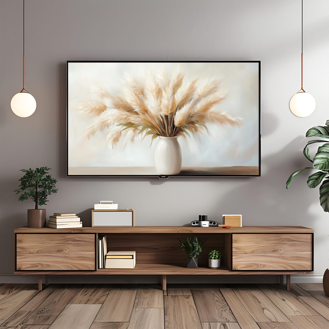 Neutral Pampas Bouquet Art For Frame Tv Minimalist Wall Art Boho Modern Decor Nature Inspired Artwork - Image 3