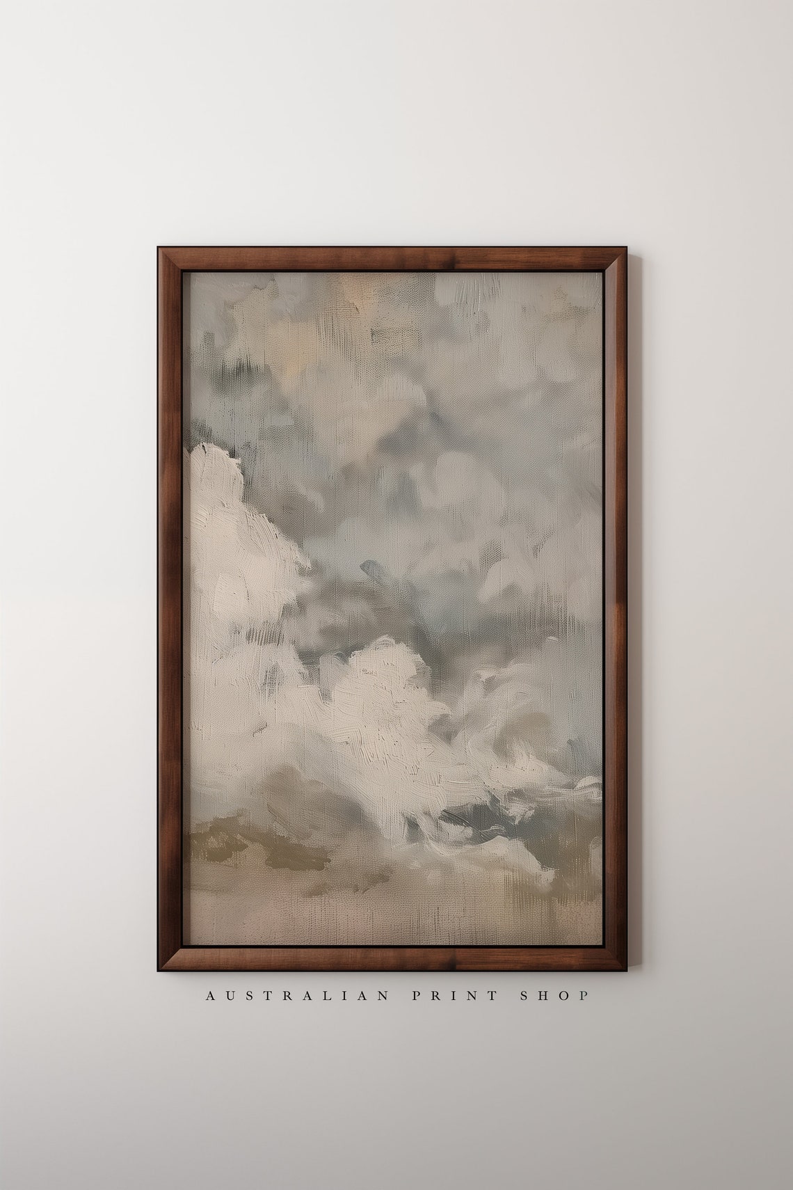 Vintage Cloud Painting Muted Oil Painting Neutral Wall Art Antique Grey Tones - Image 3