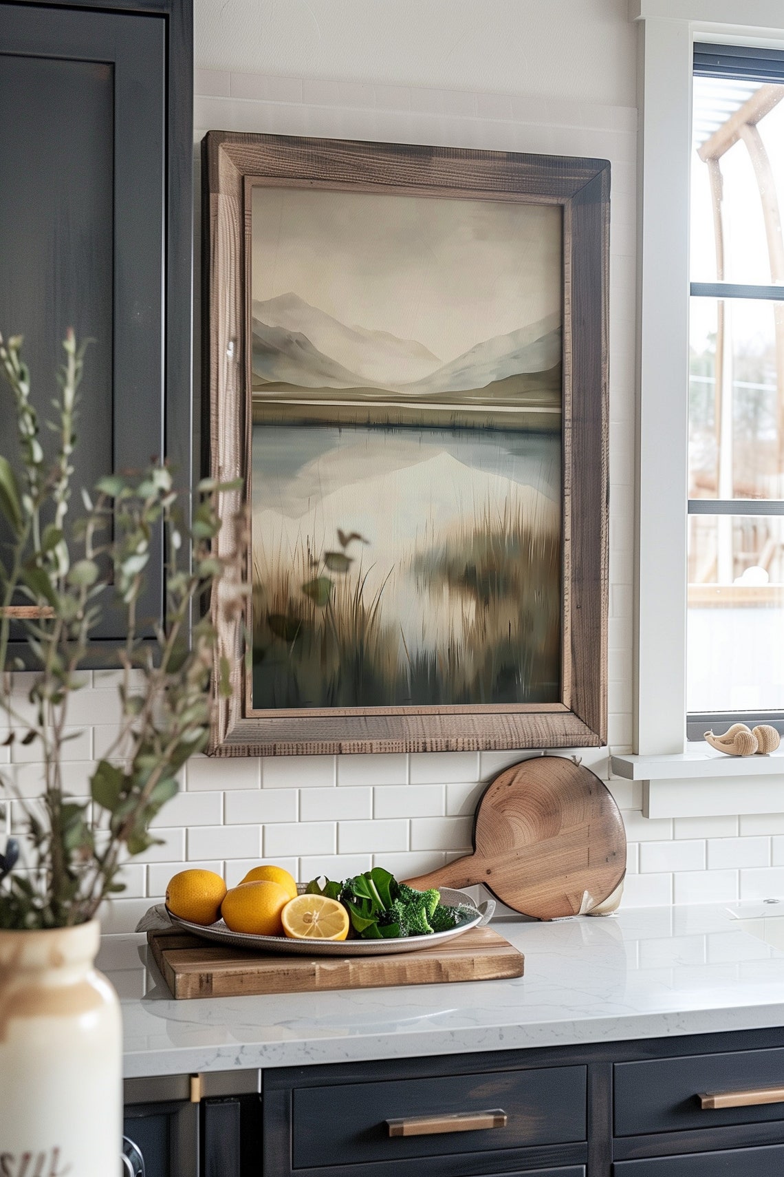 Mountain Lake Landscape Painting Lake Front Print Cottage Wall Decor Neutral Calming Painting - Image 5