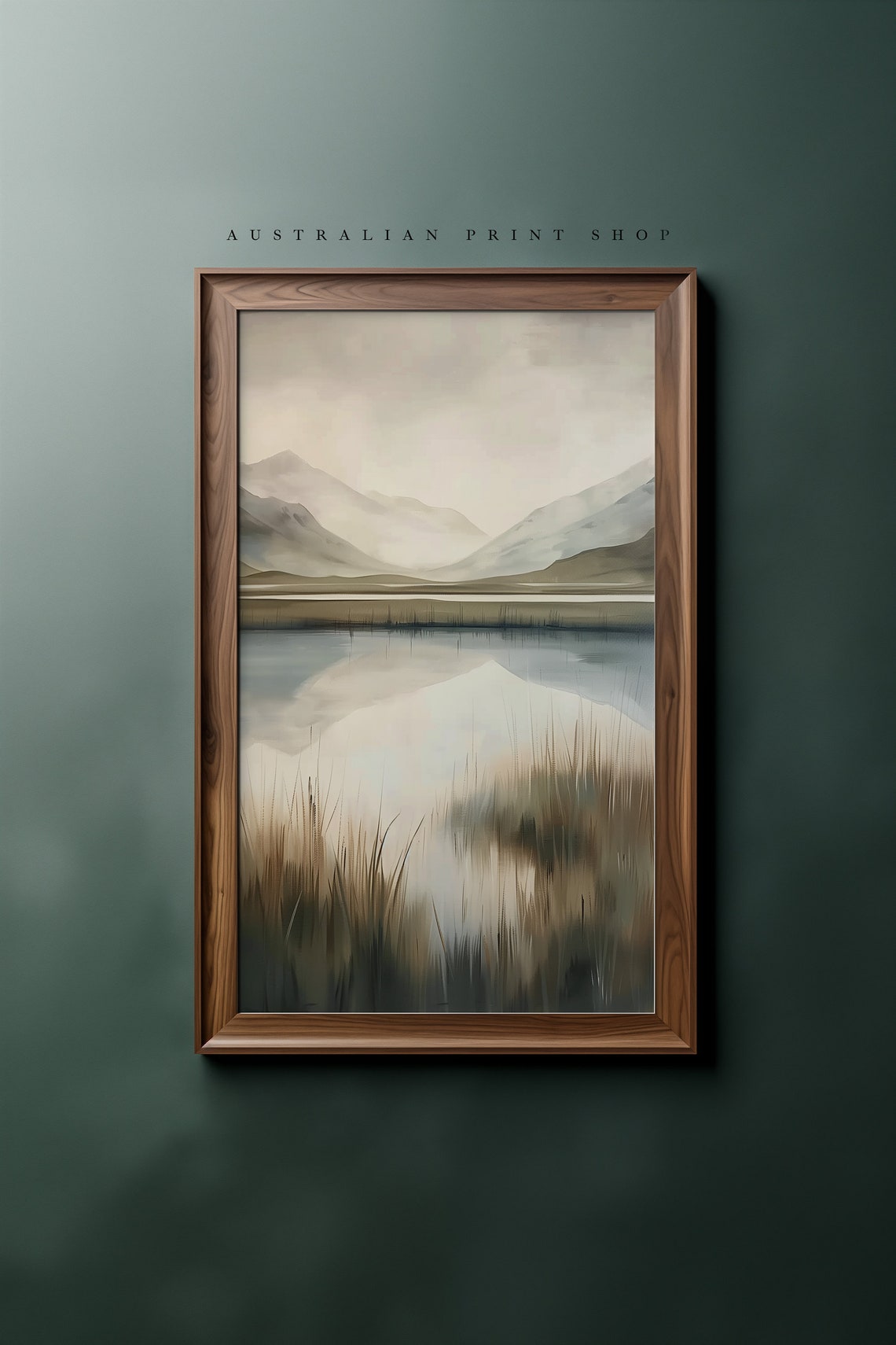 Mountain Lake Landscape Painting Lake Front Print Cottage Wall Decor Neutral Calming Painting - Image 2