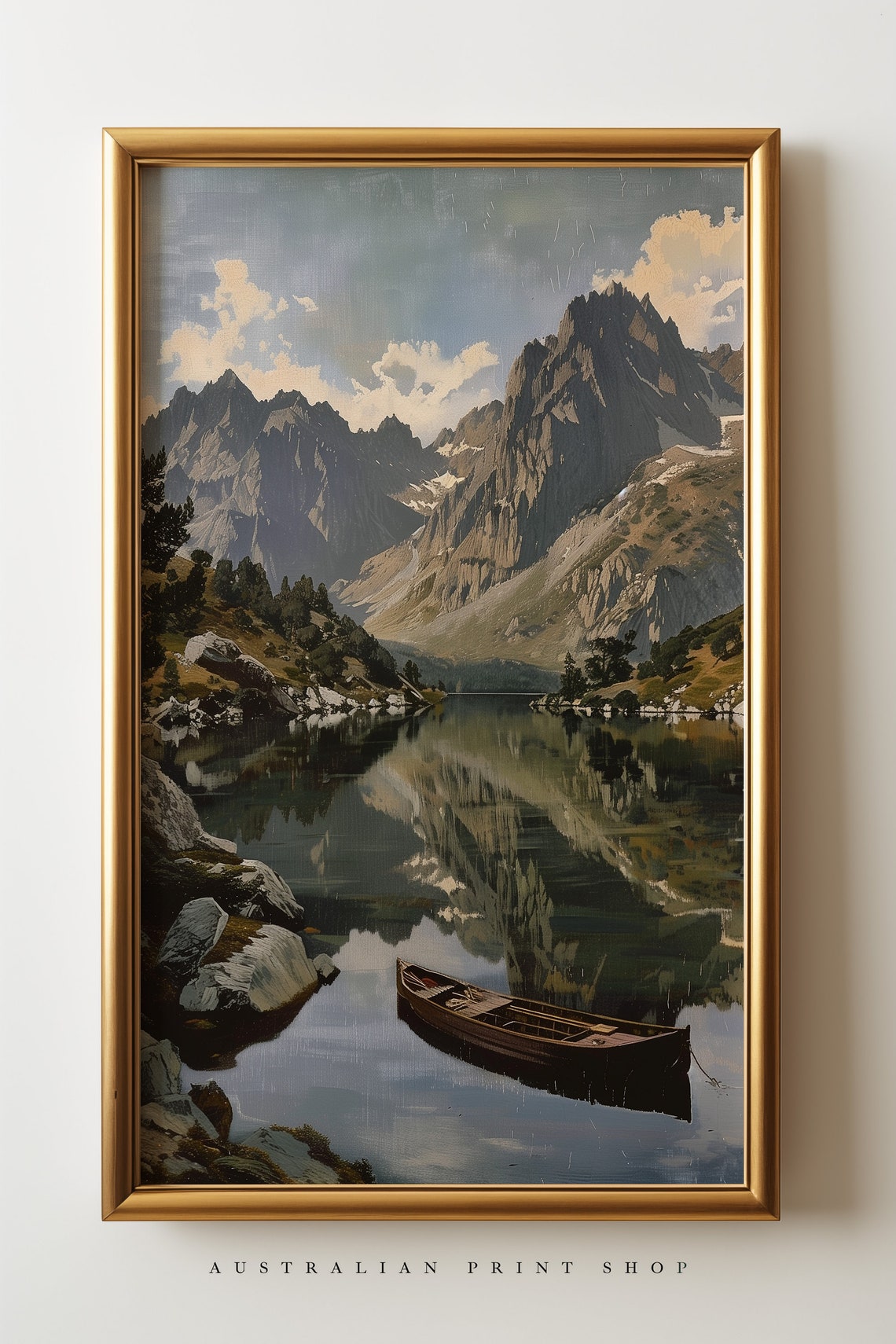 Mountain Lake Cabin Landscape Print Farmhouse Living Room Wall Decor Mountain Art - Image 2