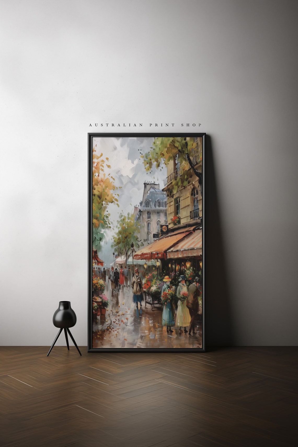 Vintage Street Cityscape Painting Moody Oil Painting Print Spring Wall Art French Cottage Wall Decor - Image 2