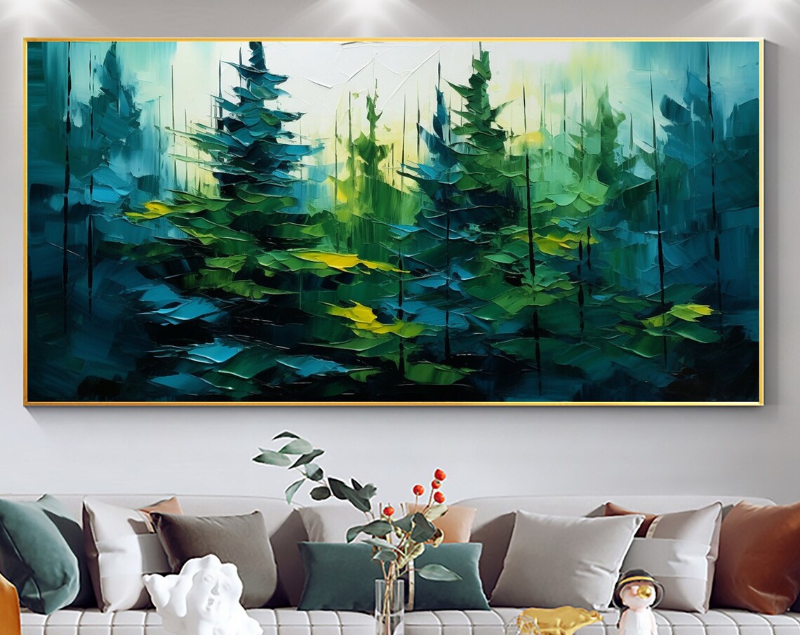 Abstract Forest Oil Painting, Minimalist Wall Art