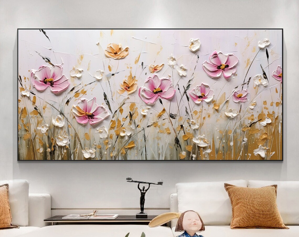 Pink White Wildflower Bloom Field Soft Impasto Floral Poster